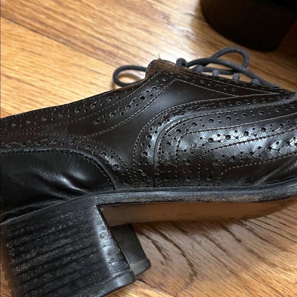 Black and cordovan Lace-Up Oxford leather Shoes- made in Italy -size 38 - Picture 2 of 5